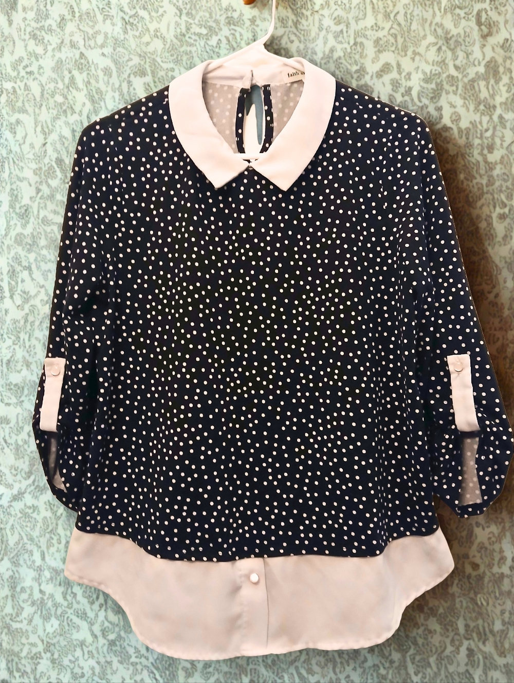 Whimsigoth Faith & Joy Black and White Polka Dot Collared Shirt